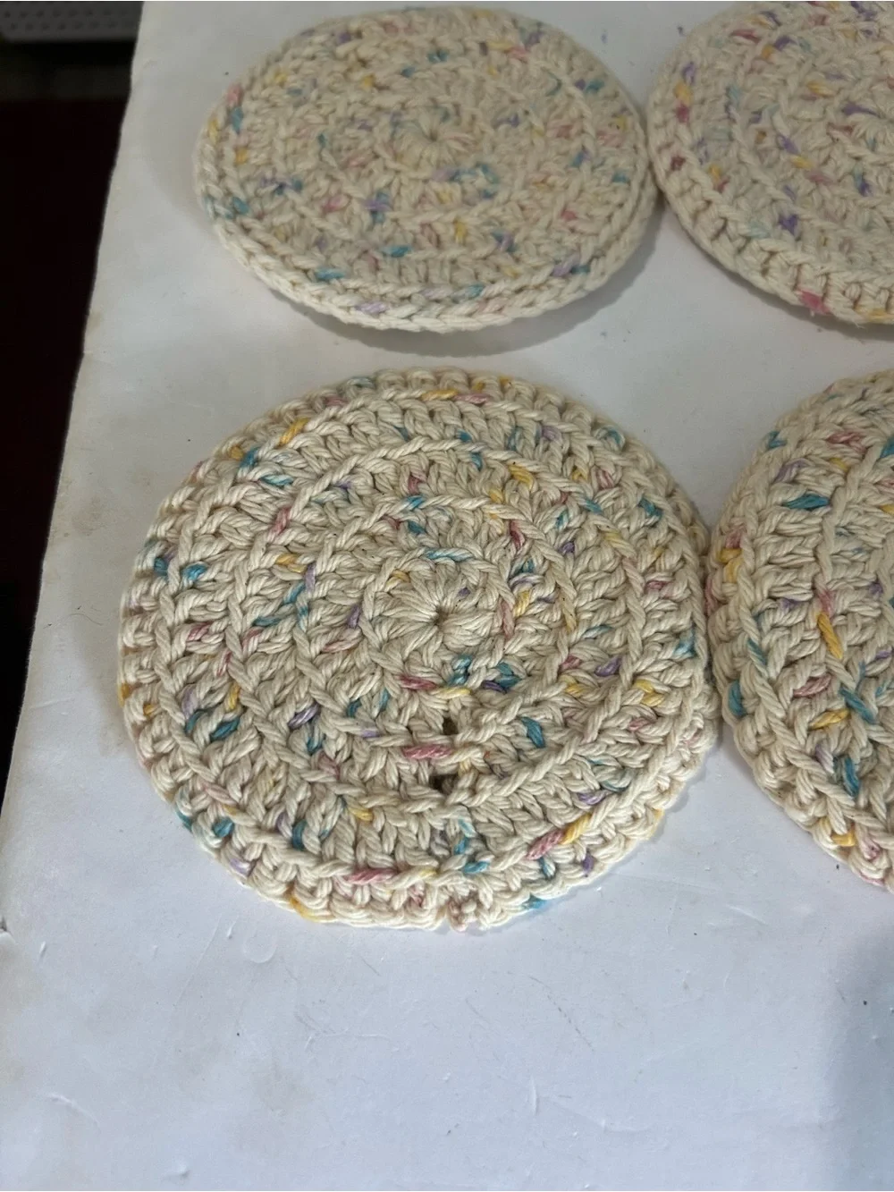 Vintage Handmade Crochet Coaster Set Of 4 Ivory Cream  4.5 Inch Grannycore